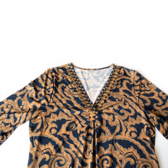 Soft Surroundings Embellished Blue and Brown V-Neck Tunic Size Large - Picture 4 of 14